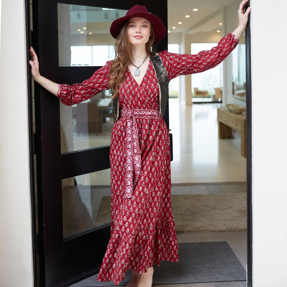 Block Printed Wrap Dress (Neesha): S