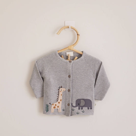Vivarano Organics -Embroidered Baby Cardigan Sweater (Organic): Heather Grey