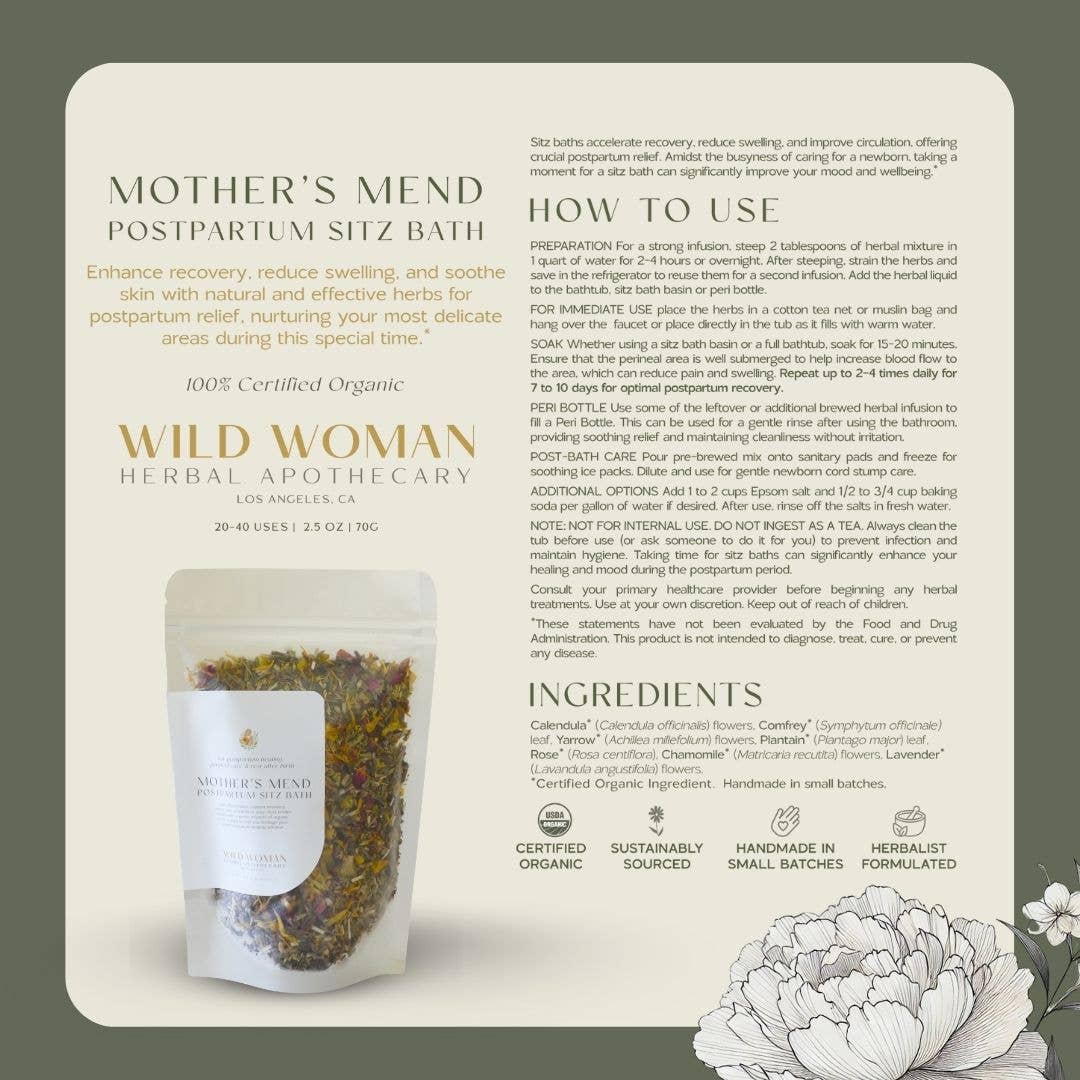 Wild Woman Herbal Apothecary - Mother’s Mend | Postpartum Sitz Bath & Peri Bottle Herbs