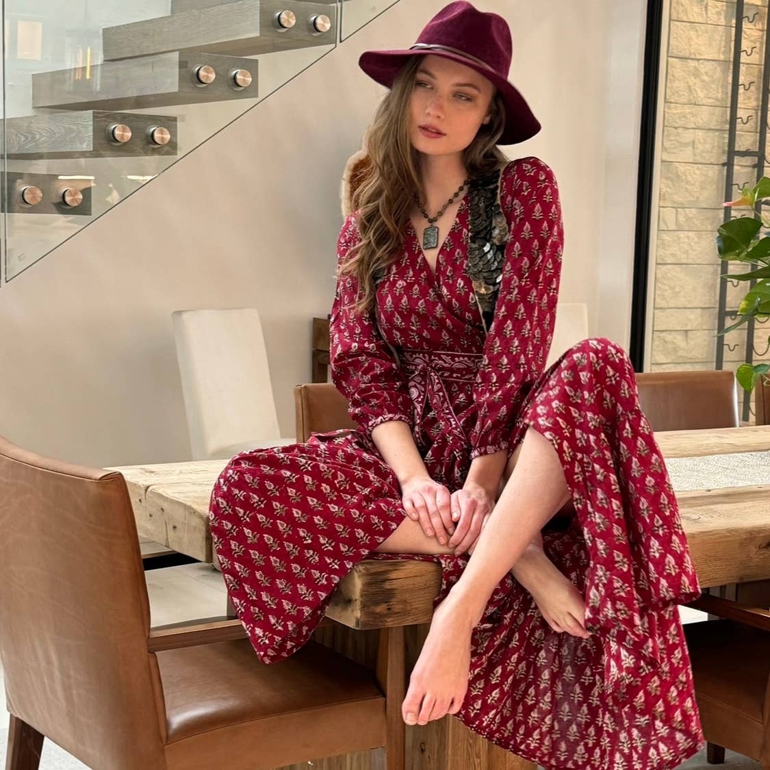 Block Printed Wrap Dress (Neesha): S