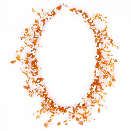 Fall themed colored necklace seed bead Amber & White