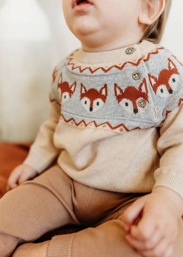 Viverano Organics - Fox Jacquard Fair Isle Sweater Knit Baby Pullover (Organic): Oatmeal Heather