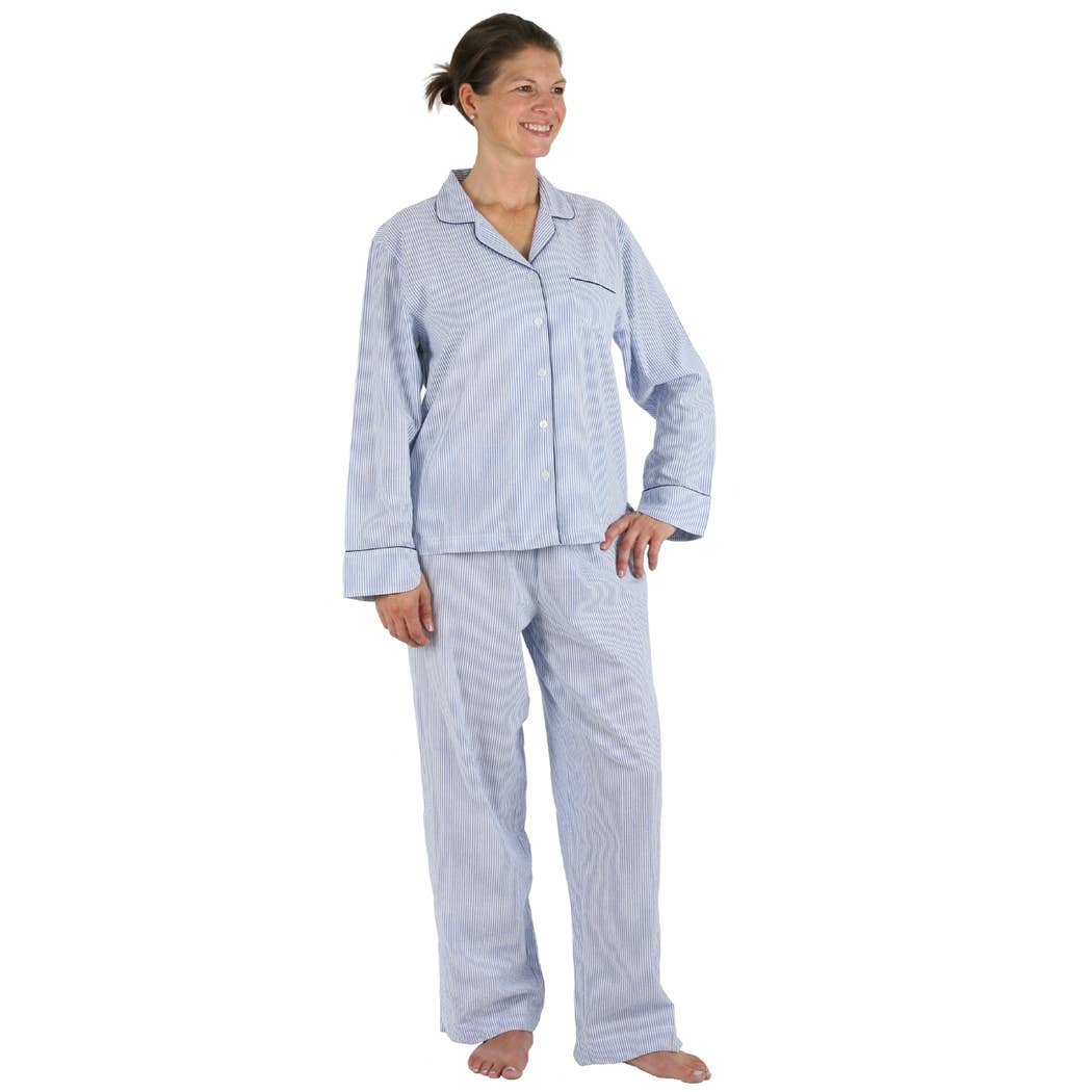 Needham Lane - Blue Seersucker-Navy Long Sleeve Pajamas: