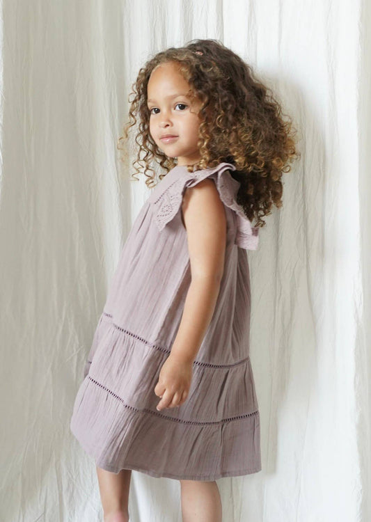 Maliya | Muslin Cotton Anglaise Dress | Dusty Mauve: 6Y