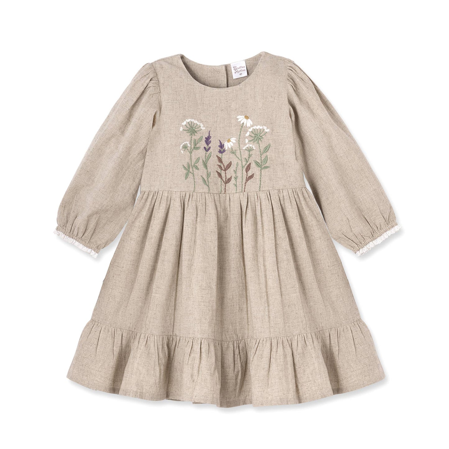 Embroidered Linen Girls Dress – Cotton Blend Heirloom Style: 12-18M