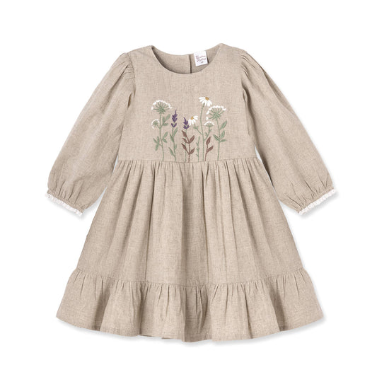 Embroidered Linen Girls Dress – Cotton Blend Heirloom Style: 12-18M