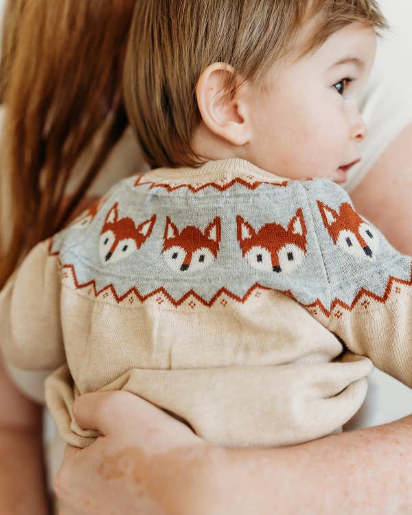 Viverano Organics - Fox Jacquard Fair Isle Sweater Knit Baby Pullover (Organic): Oatmeal Heather