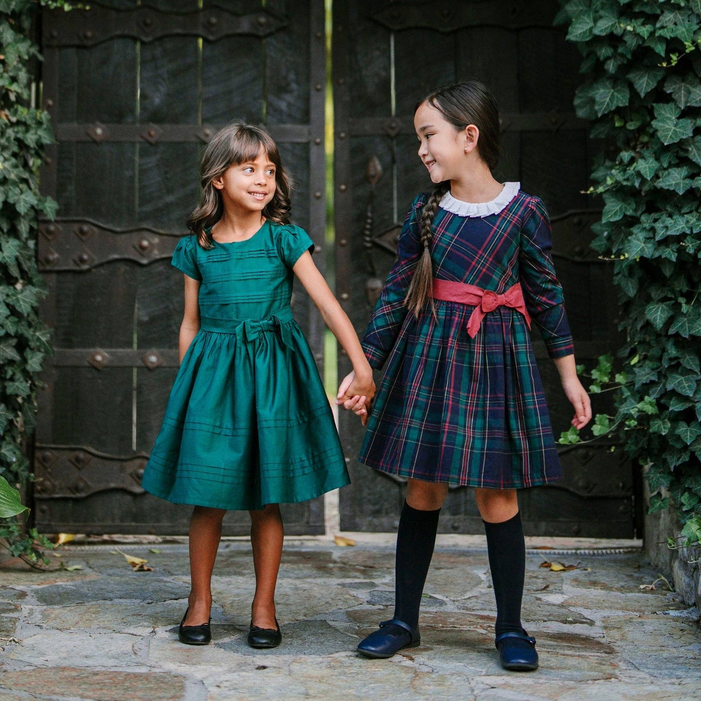 Hope & Henry - Organic Pleated Sateen Party Dress: Deep Green