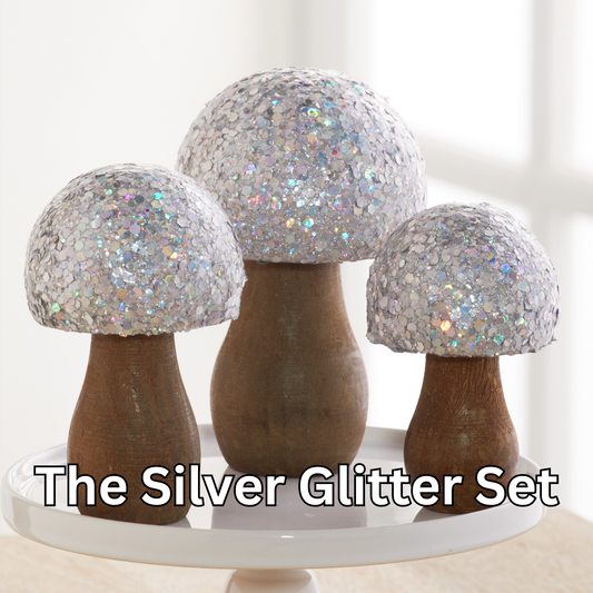 Your Heart's Content - USA Made - Colored Glitter Mushroom Sets Set of 3