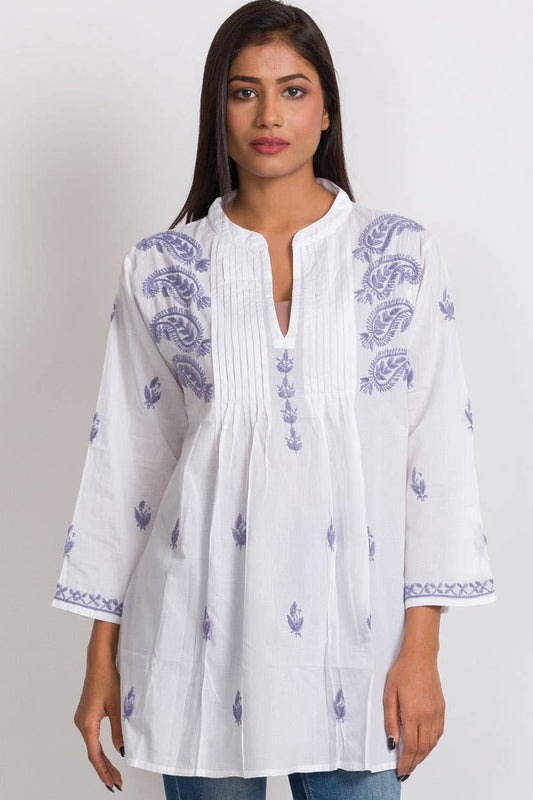 Kamalika Tunics - On Sale: White & Lavender / L/XL