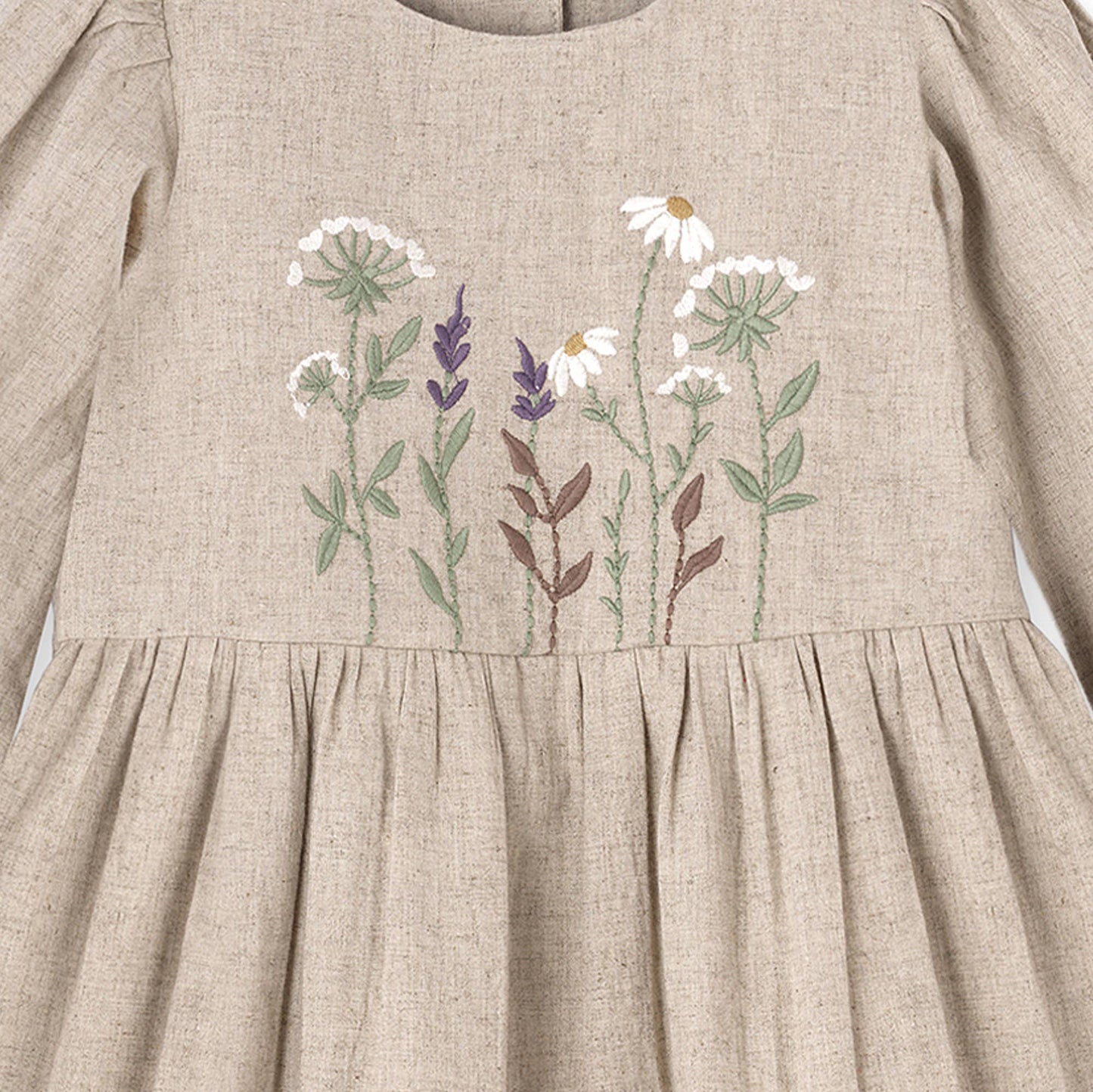 Embroidered Linen Girls Dress – Cotton Blend Heirloom Style: 12-18M
