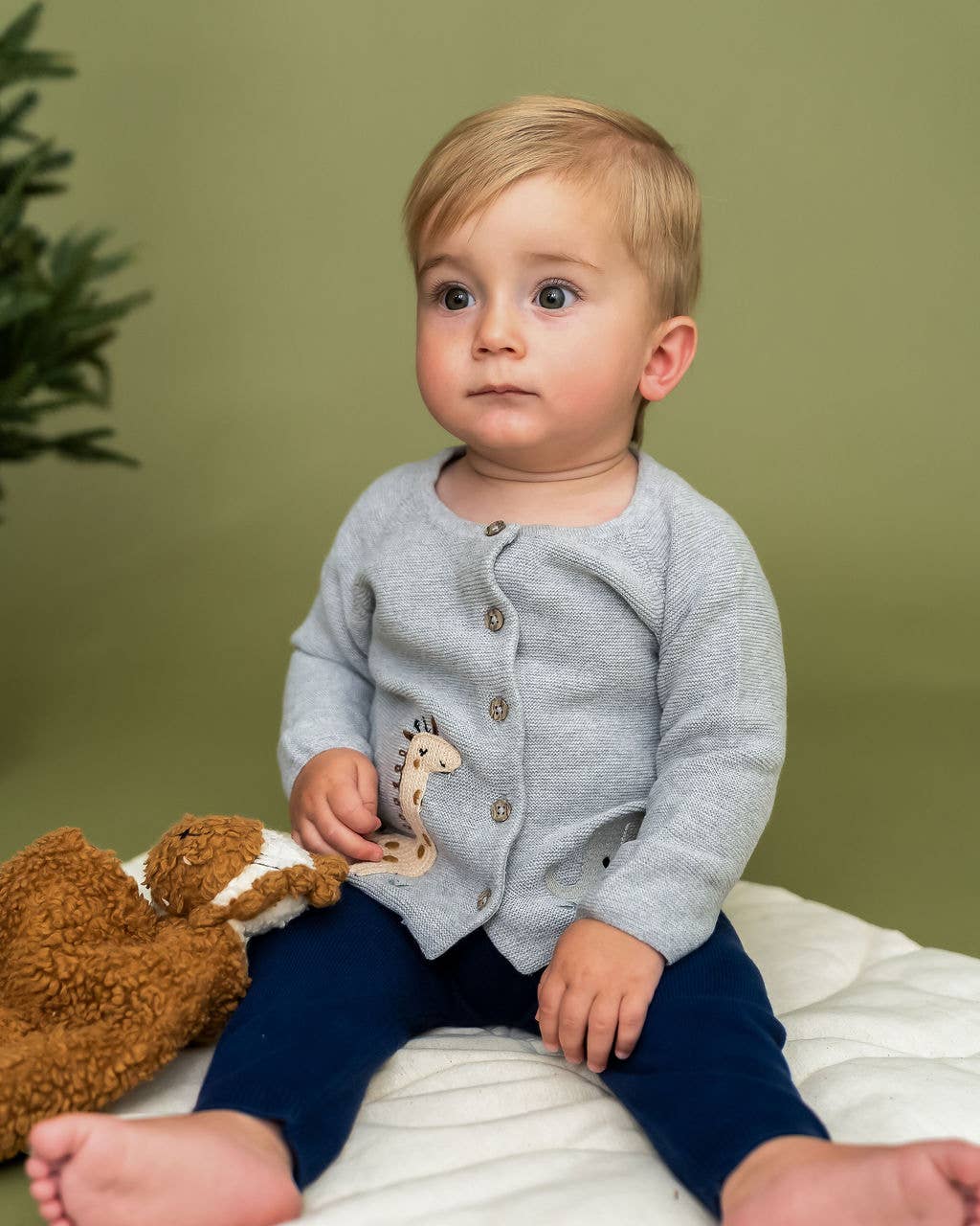 Vivarano Organics -Embroidered Baby Cardigan Sweater (Organic): Heather Grey