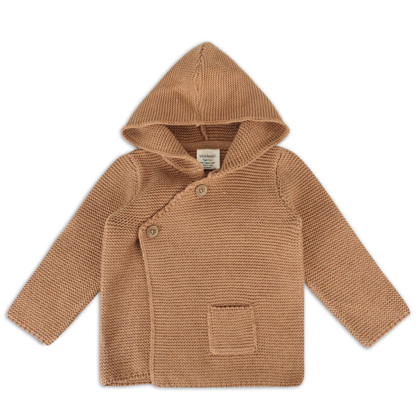 Vivarano Organics - Hooded Button & Pocket Sweater Knit Baby Jacket (Organic): Chai Spice