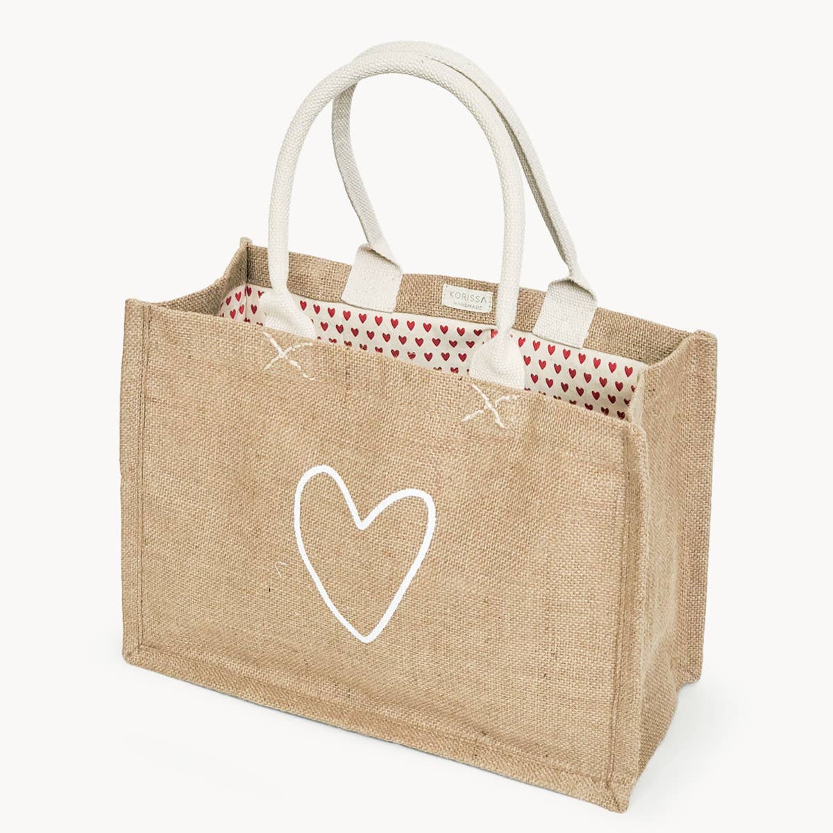 Handmade Burlap Jute • Canvas Tote • Shopping Bag - Love: With Pompom