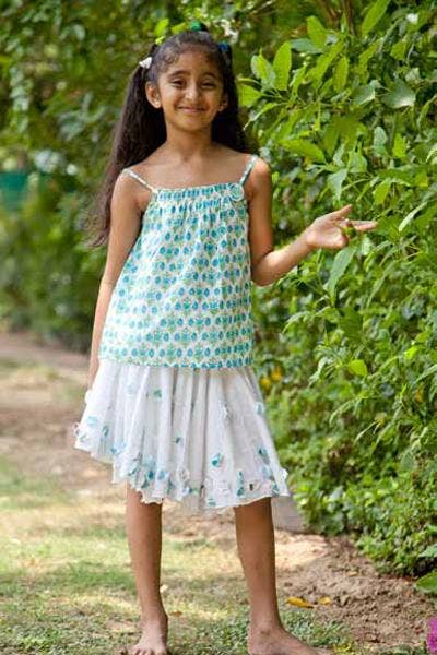 Swiss Dot White Blue Petti Skirt: 6X