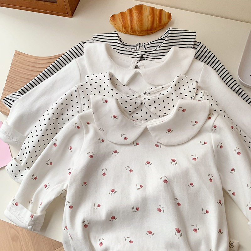Annie & Charles® NAOMI cotton baby bodysuit: White/flower