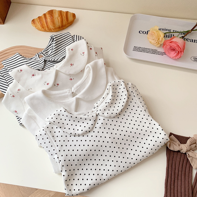 Annie & Charles® NAOMI cotton baby bodysuit: White-blue/striped
