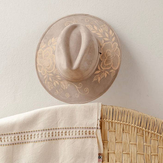 Origin Mexico - Rosario Hand Painted Western Boho Hat - Tan and Sand
