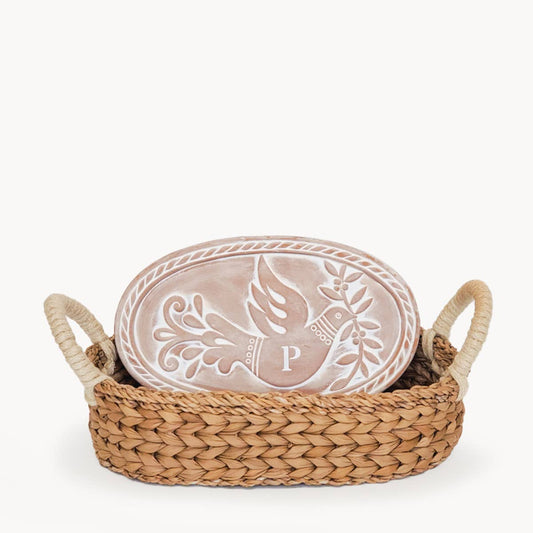 Monogrammed Bread Warmer & Wicker Basket - Bird Oval