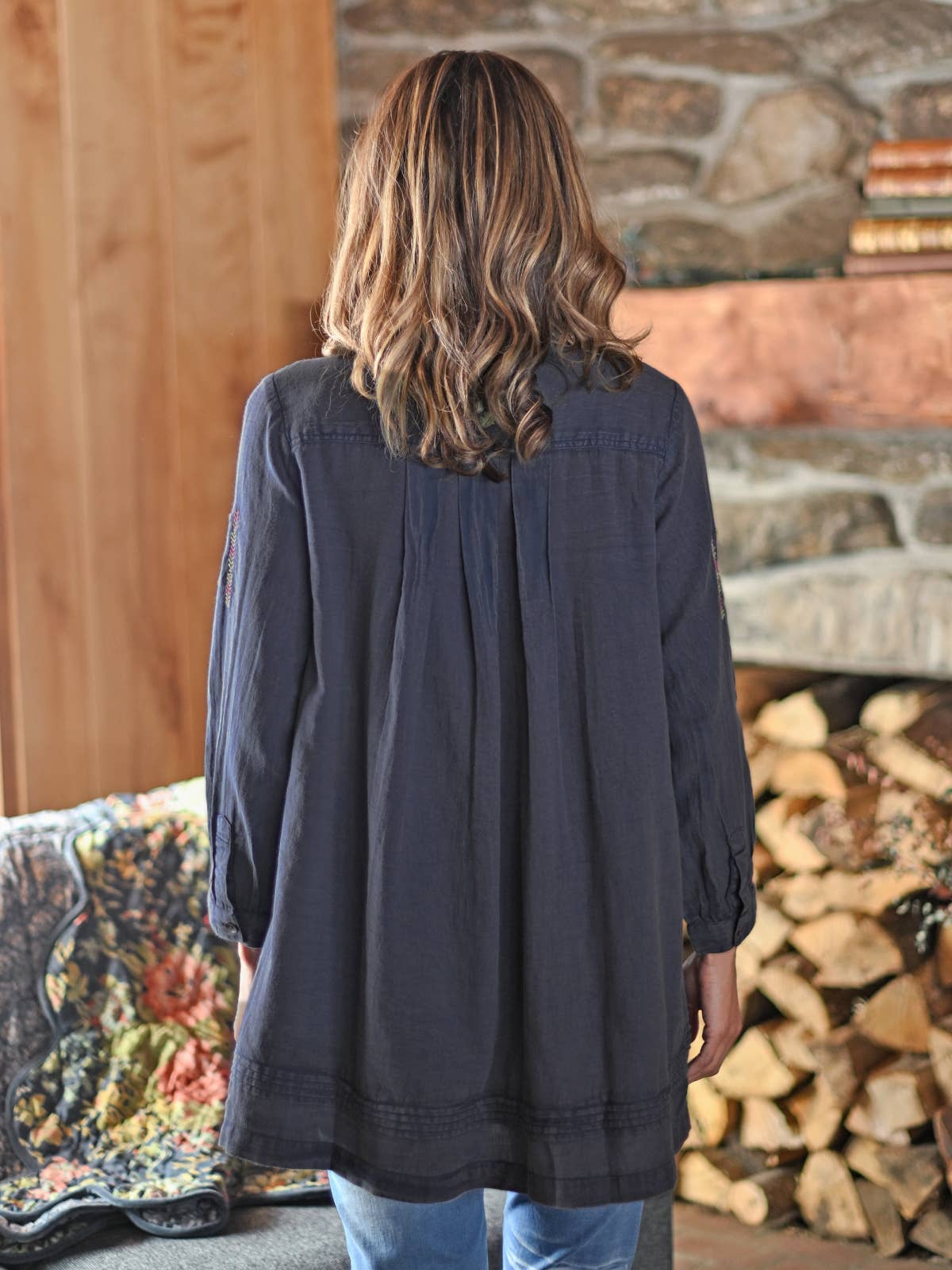 April Cornell - Sunwashed Artist Smock - Charcoal/Blue
