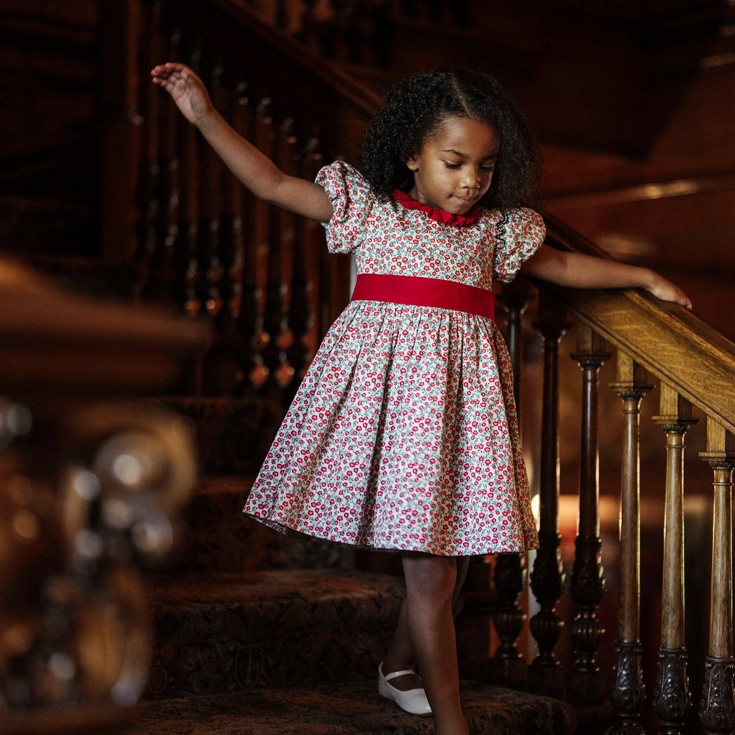 Hope & Henry - Organic Ruffle Collar Sateen Dress: London Floral