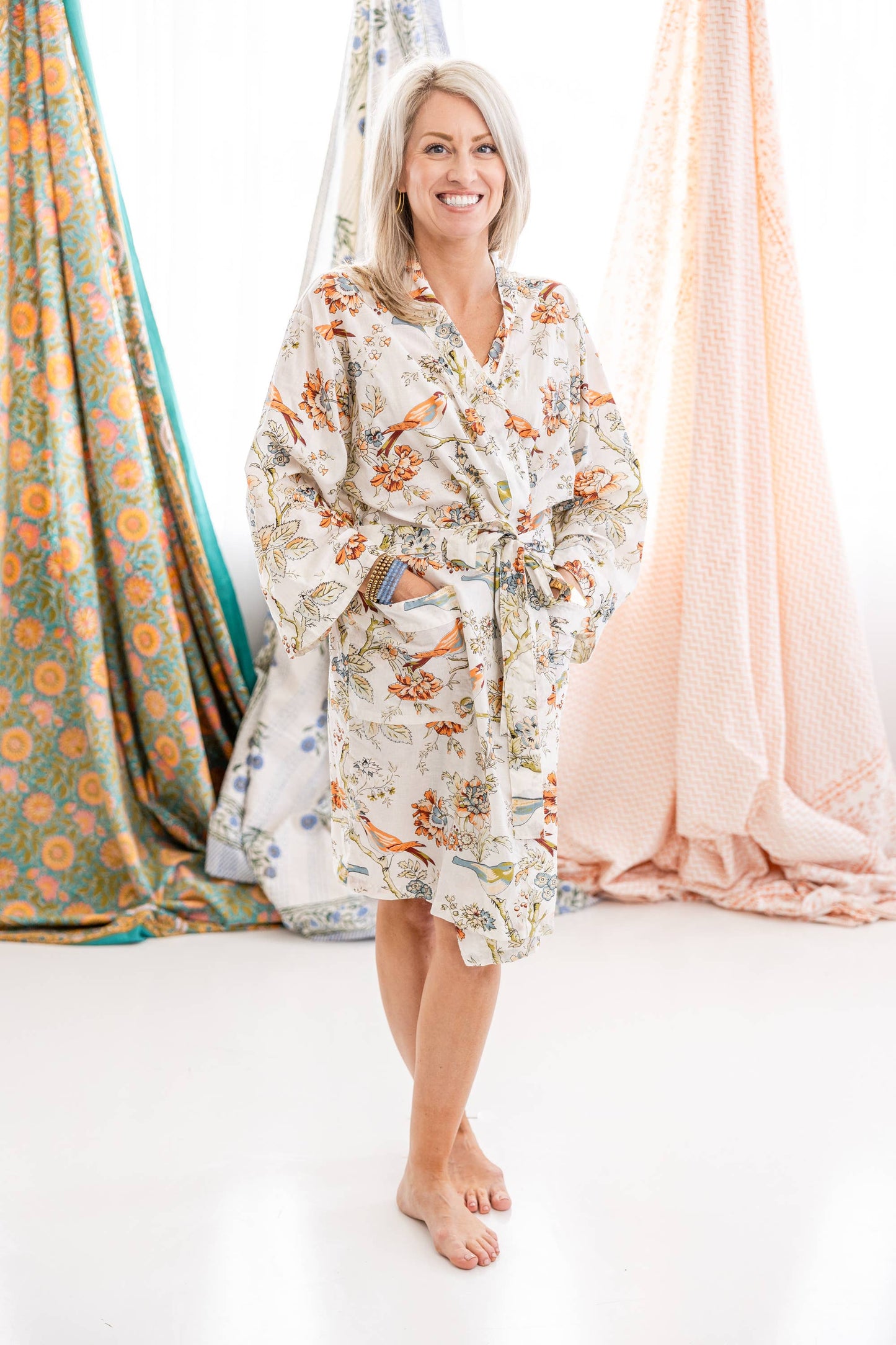 Rehab's Rope - Fights Human Trafficking - Birds of Paradise Cotton Robe Knee Length - Fights Human Trafficking