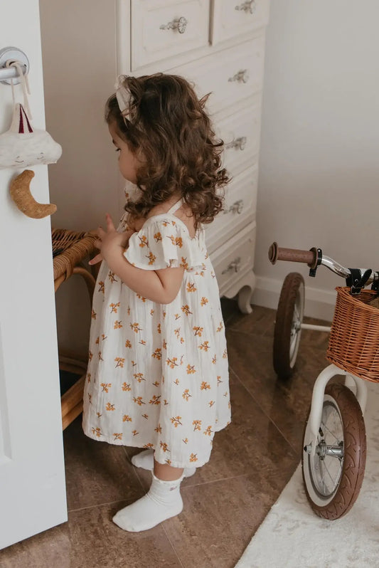 Haven | Organic Muslin Flare Dress | Ecru: 12-18m