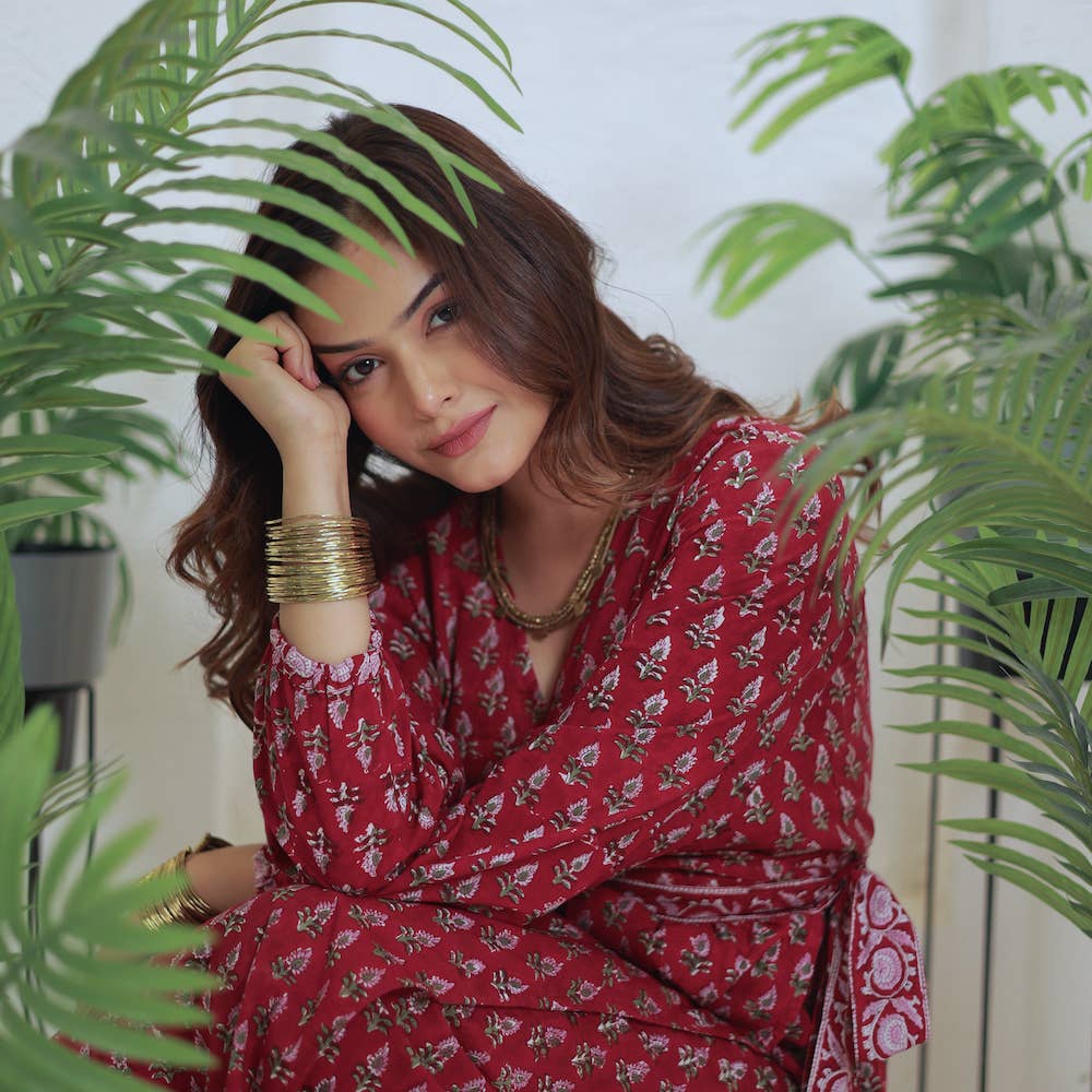 Block Printed Wrap Dress (Neesha): S