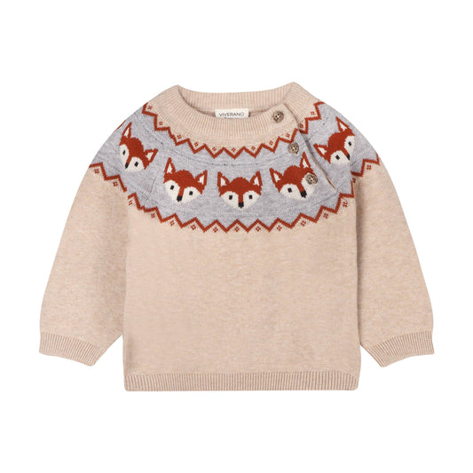 Viverano Organics - Fox Jacquard Fair Isle Sweater Knit Baby Pullover (Organic): Oatmeal Heather