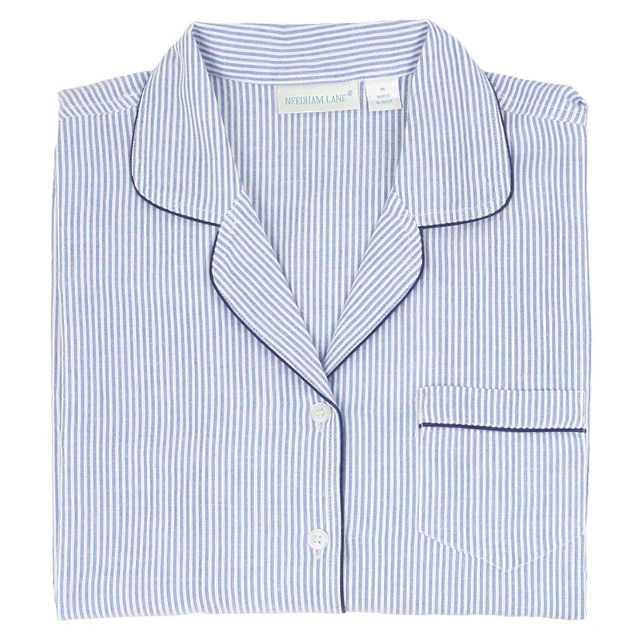 Needham Lane - Blue Seersucker-Navy Long Sleeve Pajamas: