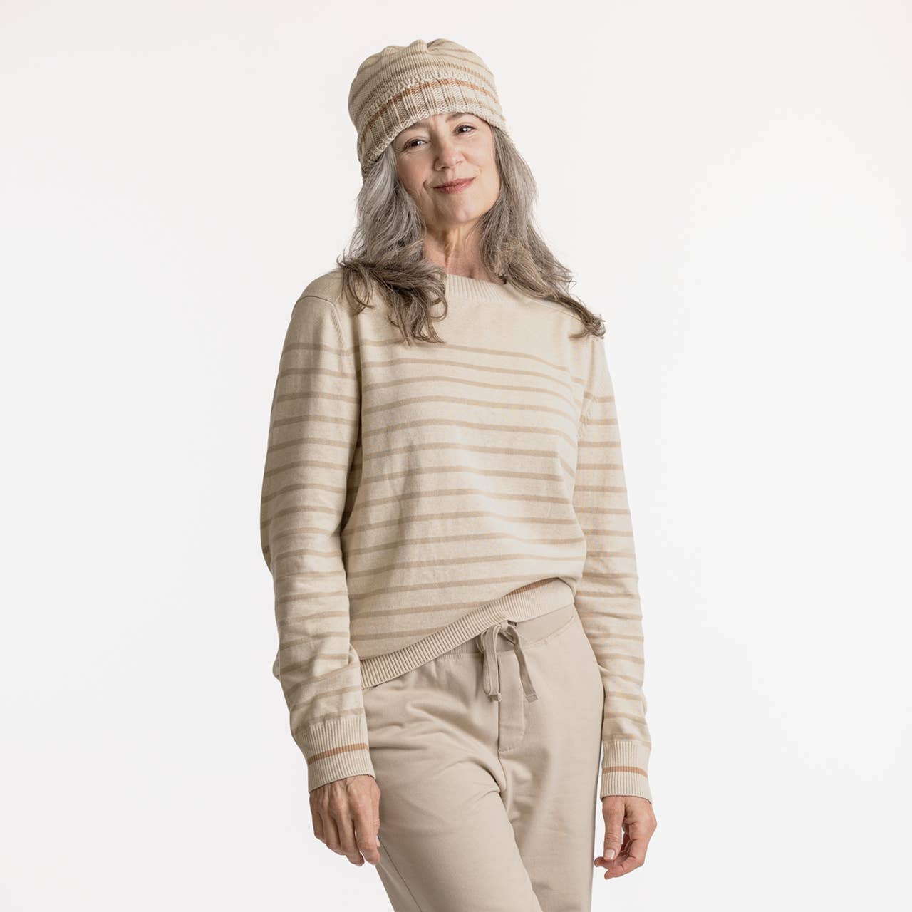 Maggies Organics - Organic Cotton - Chunky Beanie: Pearl Stripe / One Size