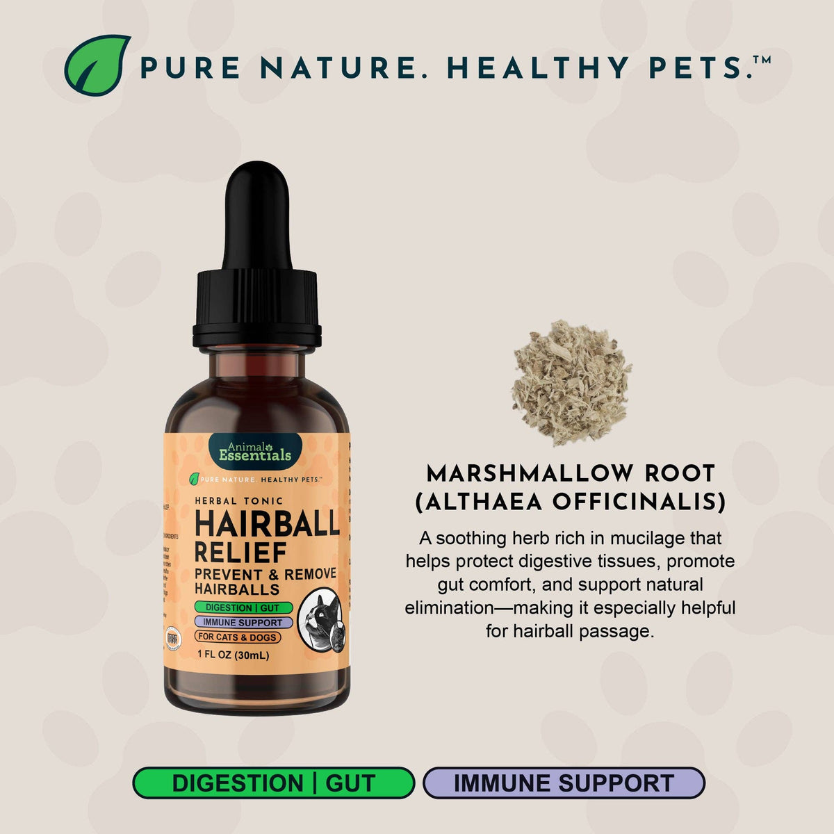 Hairball Relief Single Herb Tonic | Marshmallow Root | Prevent & Remove Hairballs: 1oz