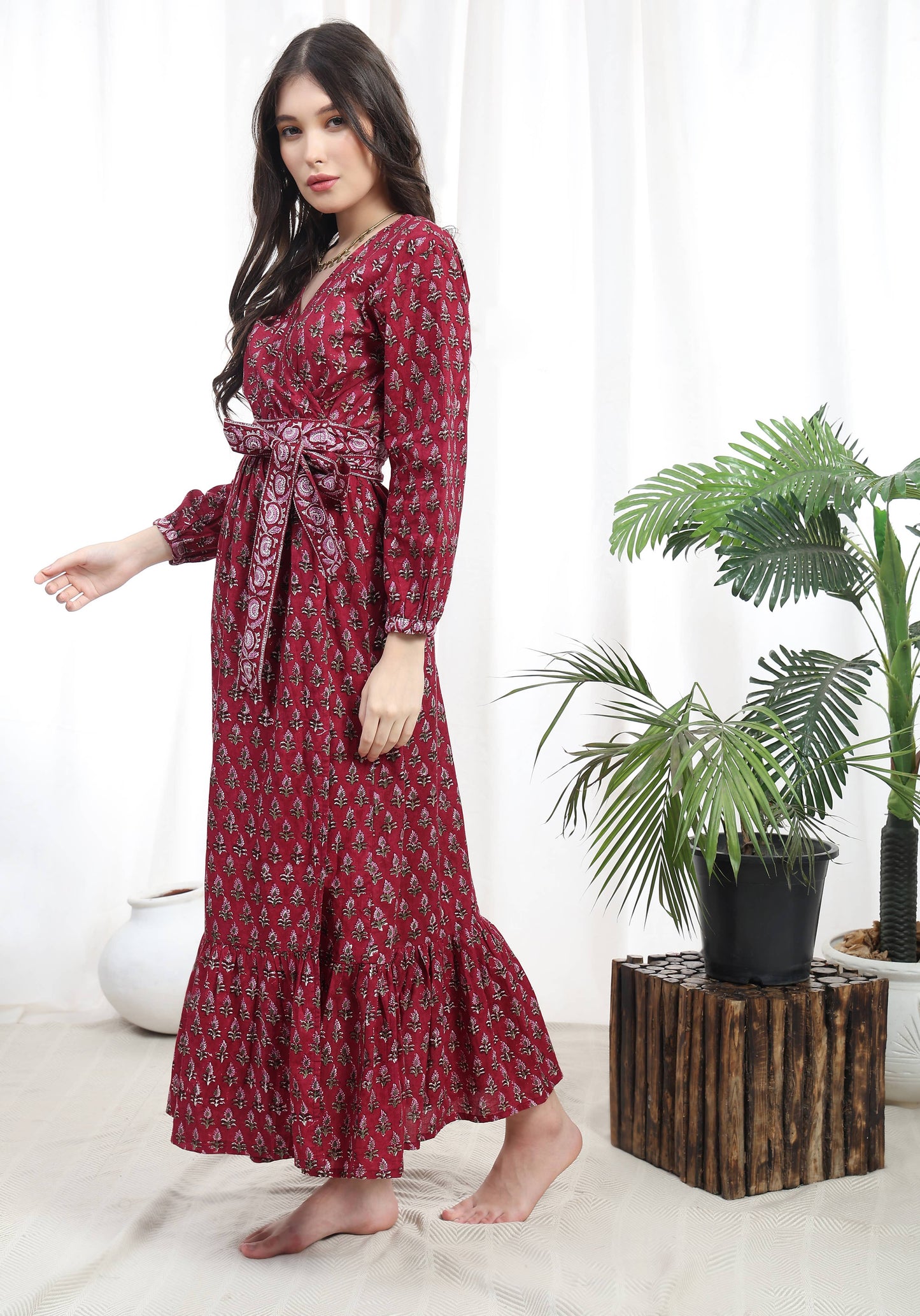 Block Printed Wrap Dress (Neesha): S