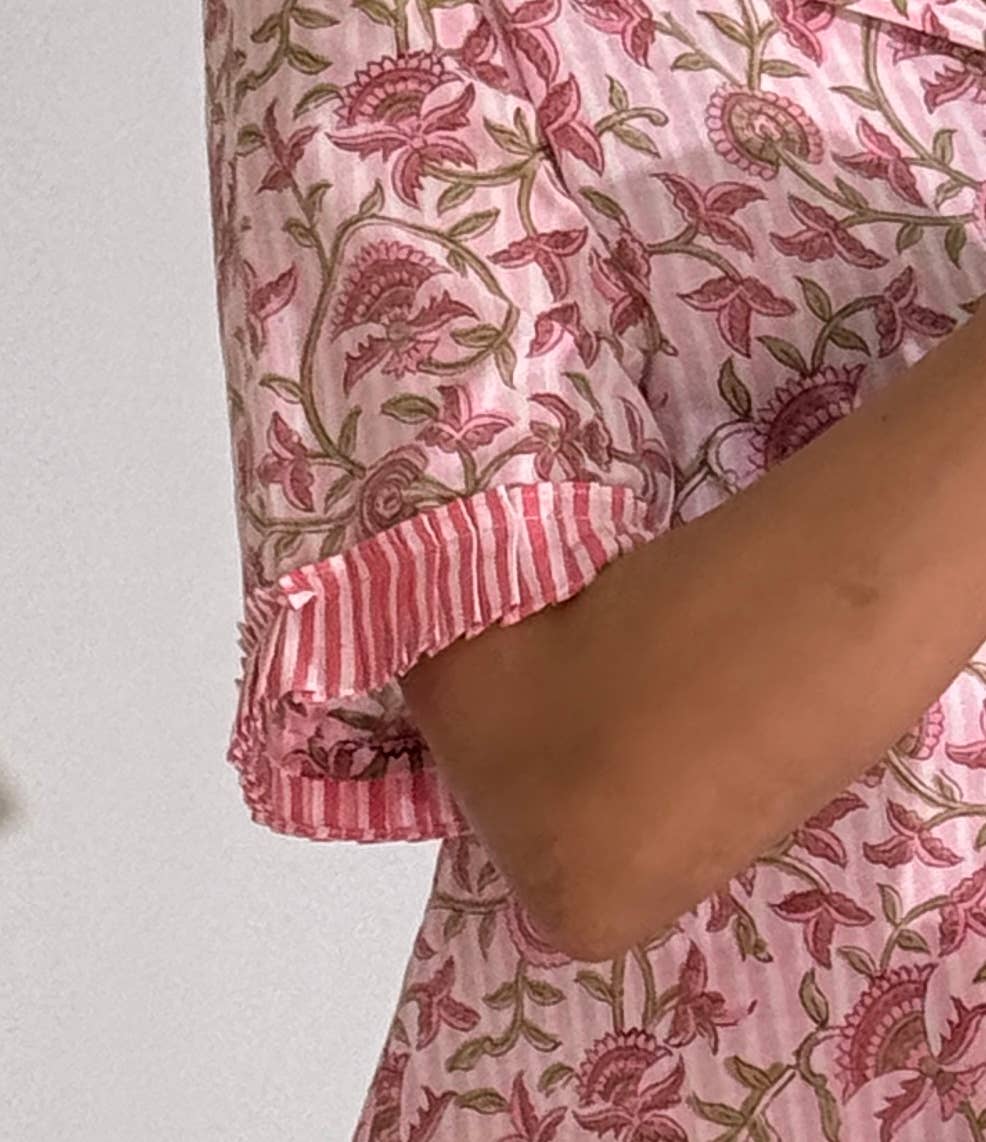 The Fox & The Mermaid - Women's Block Printed Pajamas- 3 Piece Set (Pink Petal):
