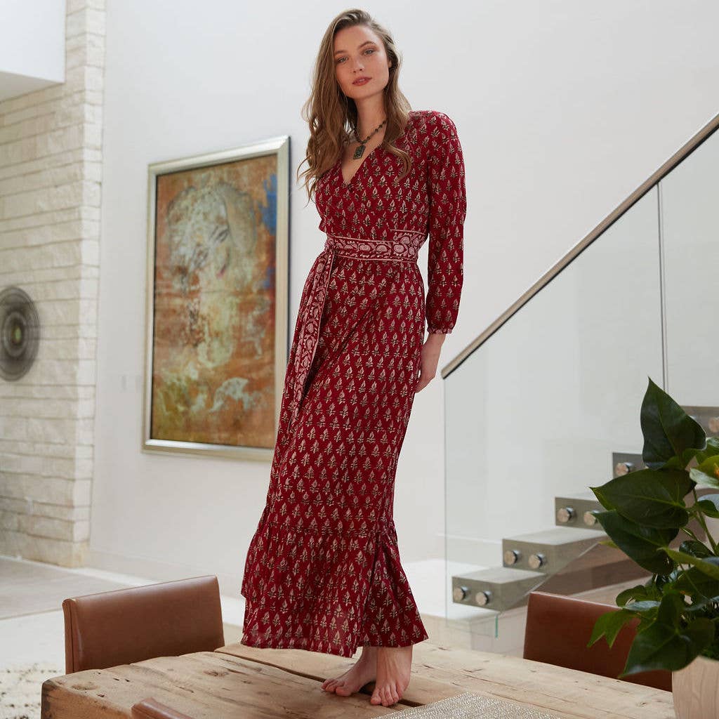Block Printed Wrap Dress (Neesha): S