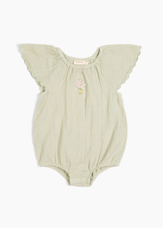 Liva | Muslin Bubble Romper | Sage: 9M