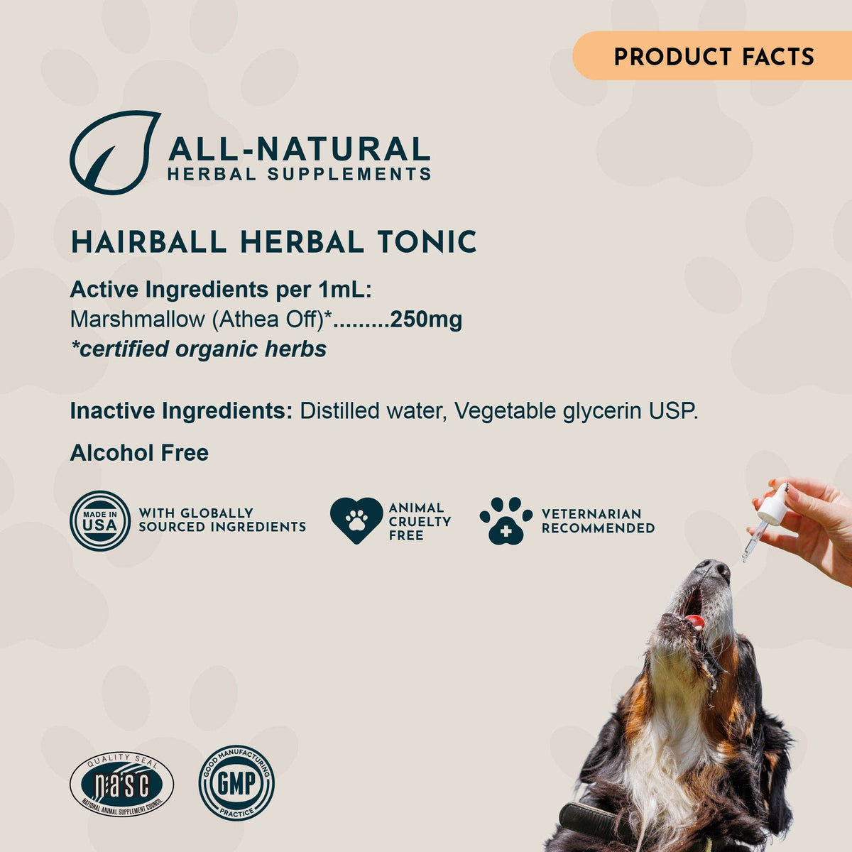 Hairball Relief Single Herb Tonic | Marshmallow Root | Prevent & Remove Hairballs: 1oz