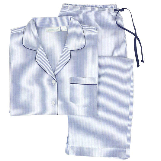 Needham Lane - Blue Seersucker-Navy Long Sleeve Pajamas: