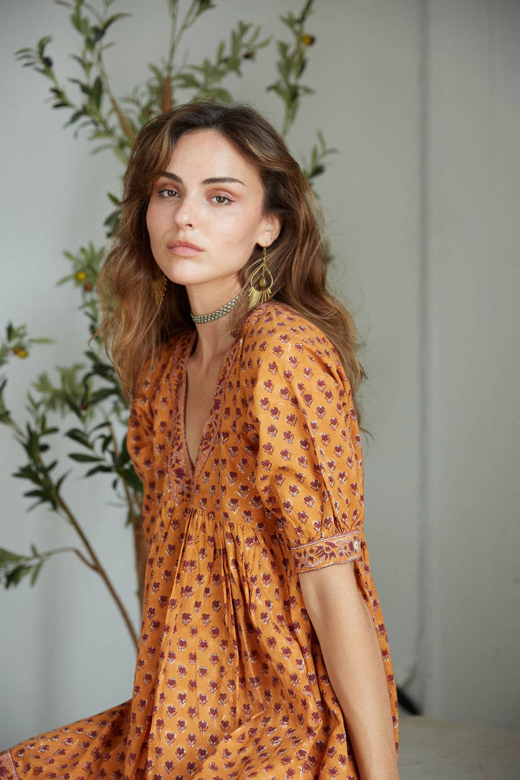The Fox & The Mermaid - Block Printed Cotton Mini-Dress (Maile Dress- Cayenne):