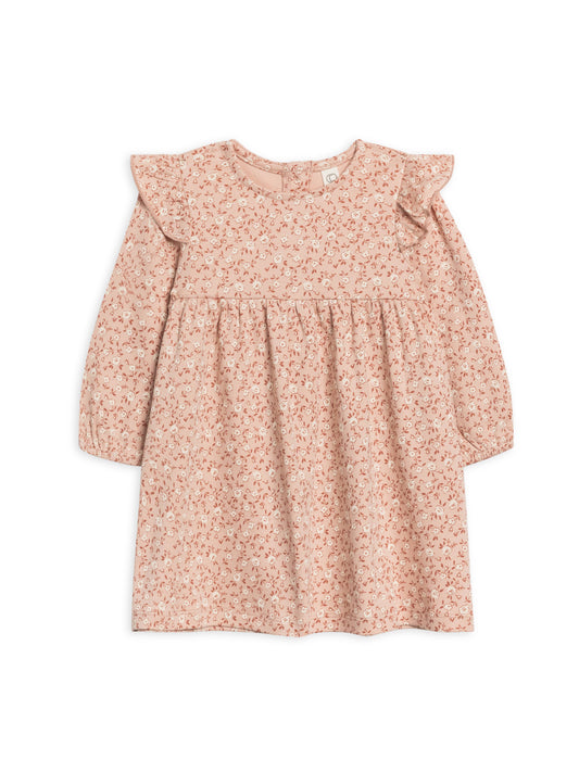 Colored Organics: Mika Ruffle Long Sleeve Dress -  Zinnia Floral / Blush