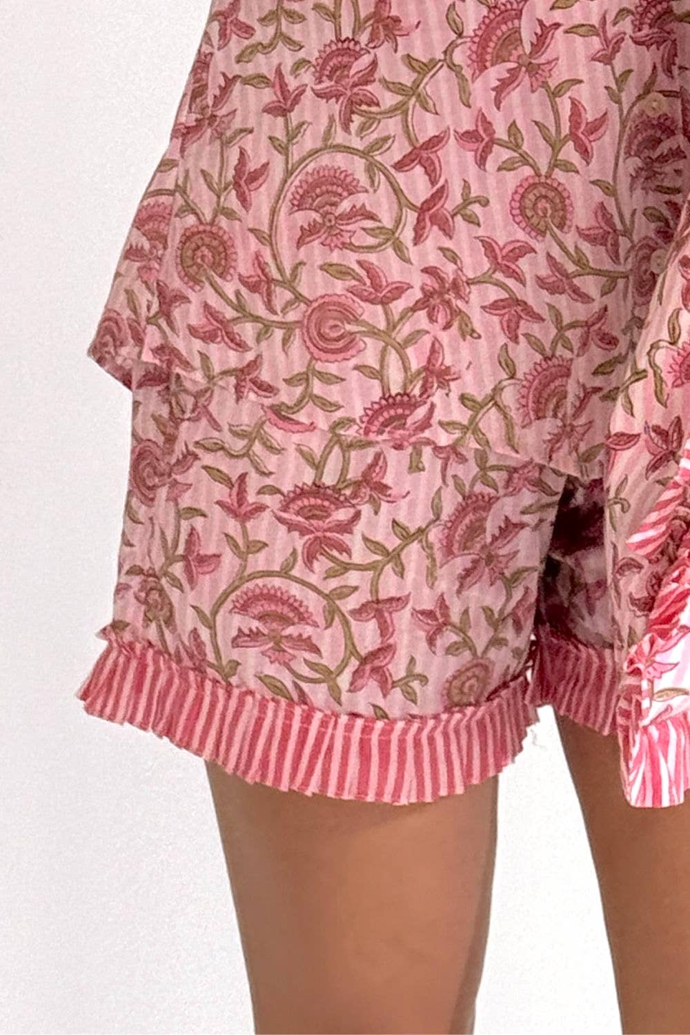 The Fox & The Mermaid - Women's Block Printed Pajamas- 3 Piece Set (Pink Petal):