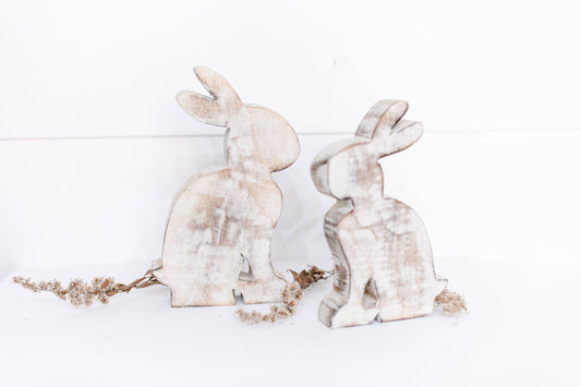 Rehab's Rope - White Wash Wooden Bunny-Large - Fair Trade Made