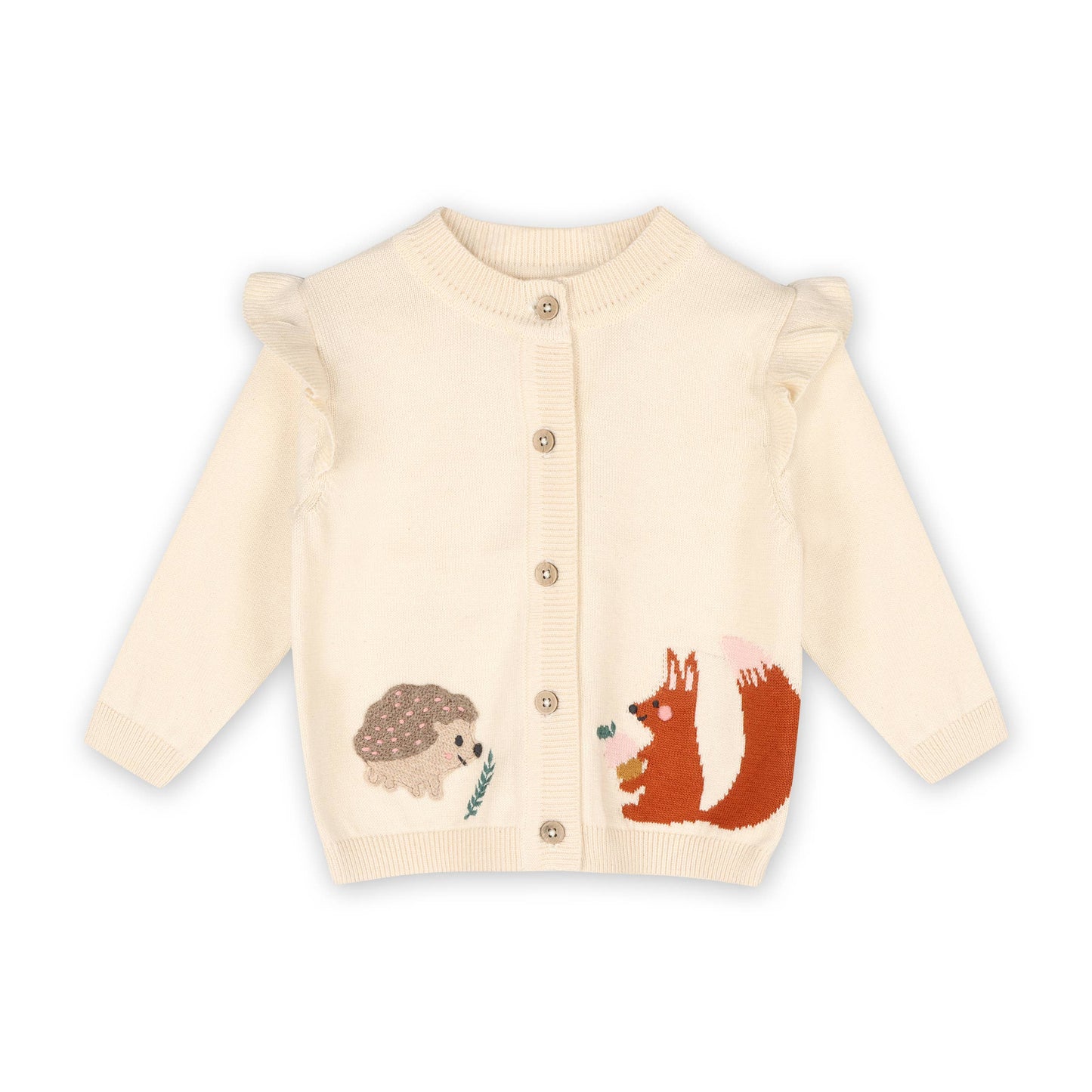 Vivarano Organics - Woodland Animal Jacquard Baby Button Cardigan Organic Cotton: Natural