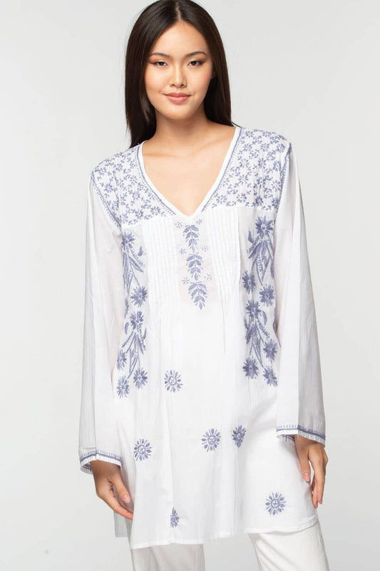 Divya White & Lavender Tunic: XL