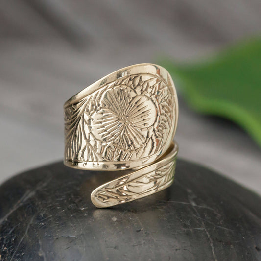 Adjustable Etched Brass Wrap Ring