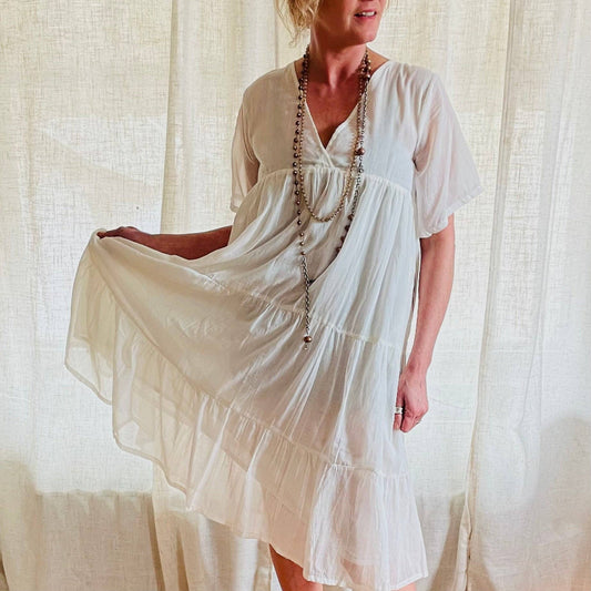 Madelyn White Cotton Midi Dress.: Medium