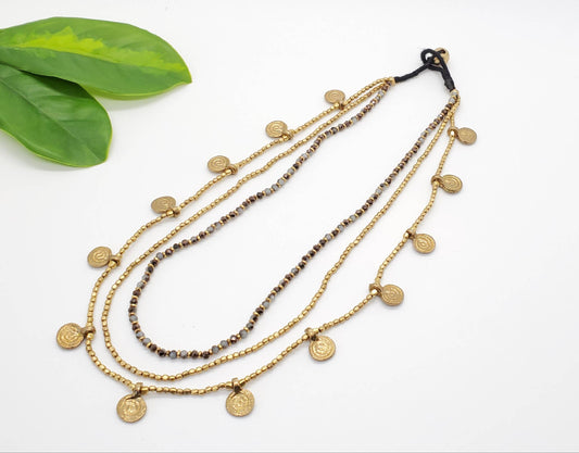Layered Beaded Necklace with Charms: Gray