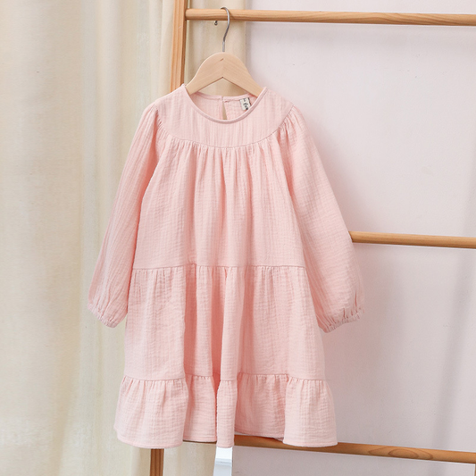 Annie & Charles® organic muslin dress with ruffles: Pink / 5-6Y