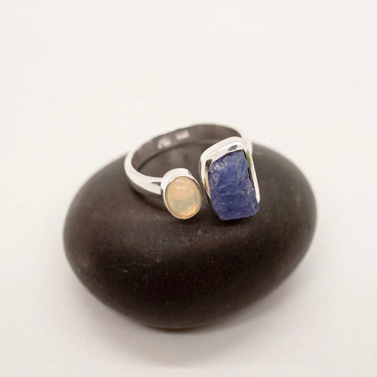 Sterling Silver Opal and Tanzanite Ring: 9